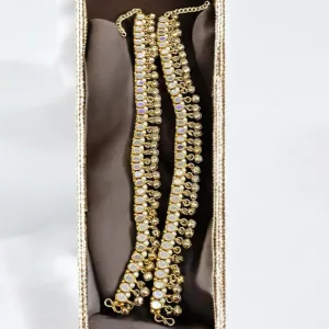 Hira Collections Traditional Gold Plated Mirror Stones Payal Anklets