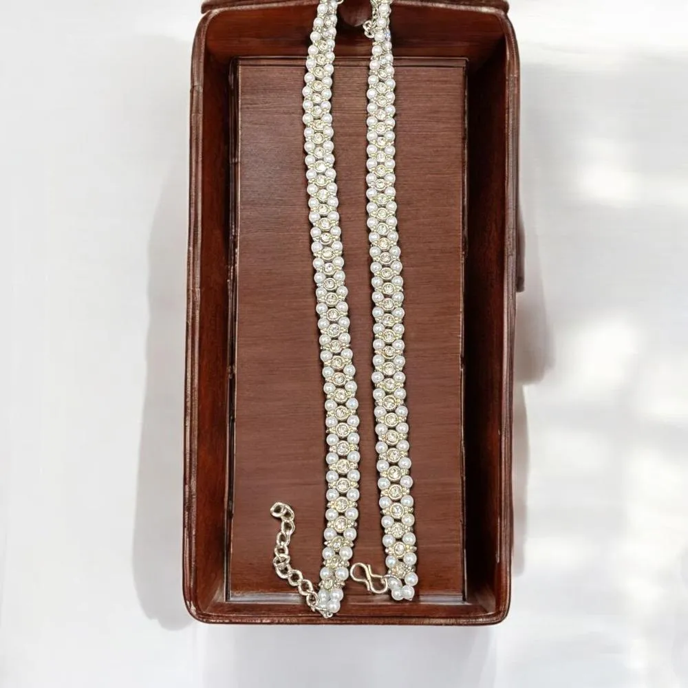 Hira Collections Traditional Gold Plated Pearls Austrian Stones Payal Anklets