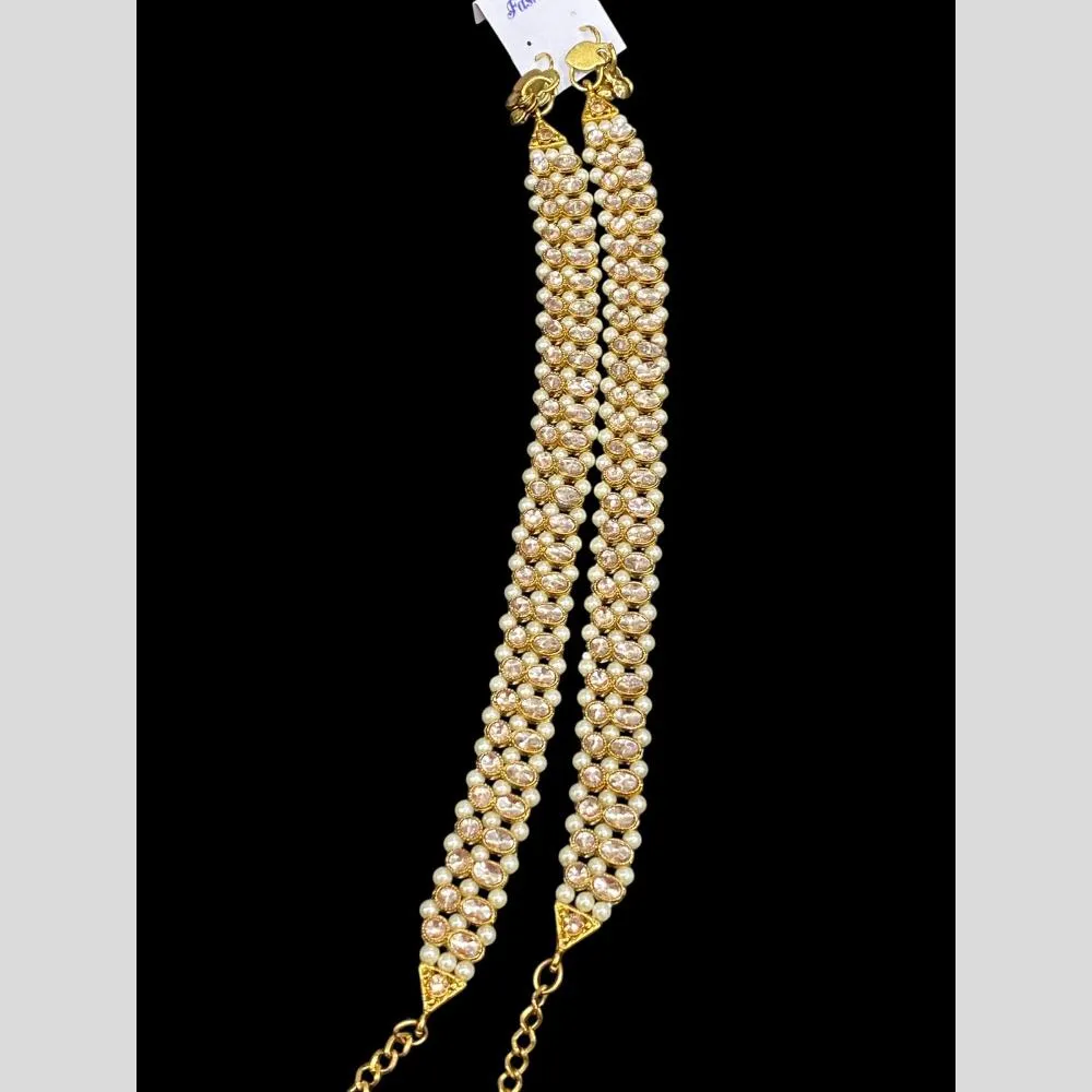 Hira Collections Traditional Gold Plated Pearls Austrian Stones Payal Anklets