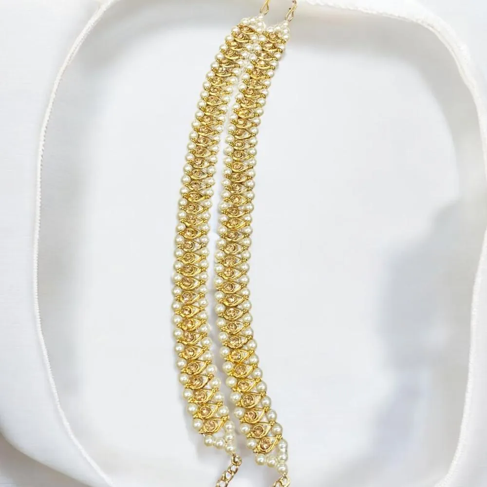 Hira Collections Traditional Gold Plated Pearls Austrian Stones Payal Anklets