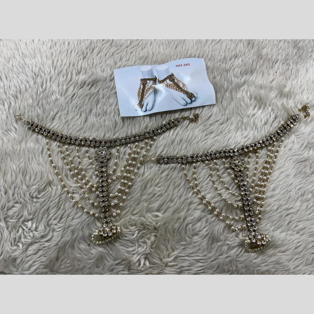 Hira Collections Traditional Silver Plated Austrian Stones Payal Anklets