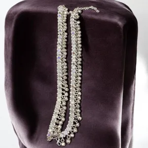 Hira Collections Traditional Silver Plated Mirror Stones Payal Anklets