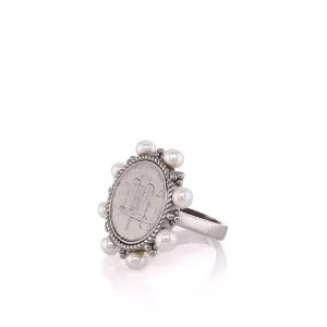 Honora Sterling Silver Coin Design Center and Button Pearl Ring