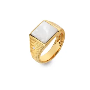 Hot Diamonds x Jac Jossa Calm Gold Plated Sterling Silver Pearl Signet Ring D