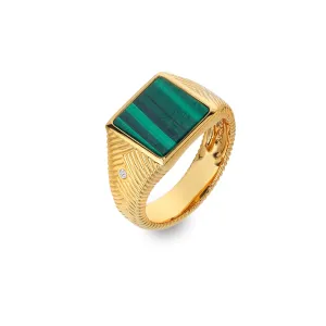 Hot Diamonds x Jac Jossa Revive Gold Plated Sterling Silver Malachite Signet Ring D