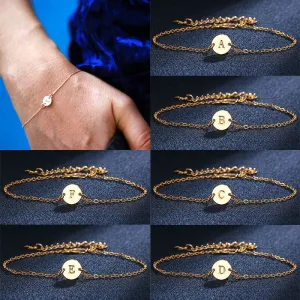 Hot Simple Adjustable Gold Color English Letter A-S Bracelet For Women Men Bangle Anklet Beach Couple Gift Fashion Jewelry