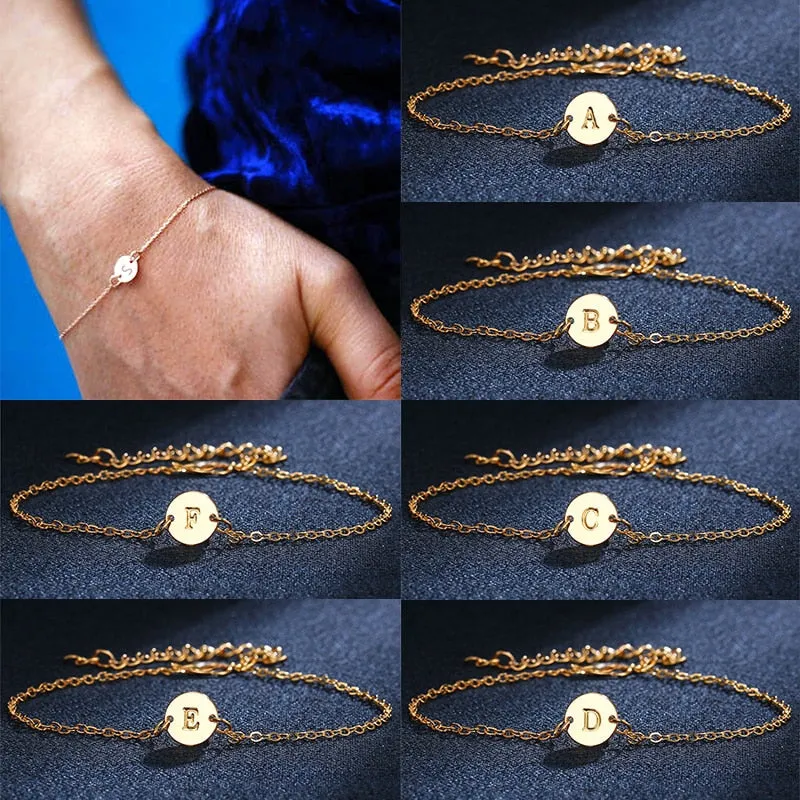 Hot Simple Adjustable Gold Color English Letter A-S Bracelet For Women Men Bangle Anklet Beach Couple Gift Fashion Jewelry