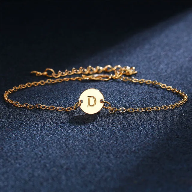 Hot Simple Adjustable Gold Color English Letter A-S Bracelet For Women Men Bangle Anklet Beach Couple Gift Fashion Jewelry