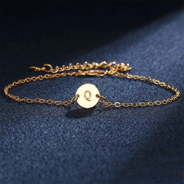 Hot Simple Adjustable Gold Color English Letter A-S Bracelet For Women Men Bangle Anklet Beach Couple Gift Fashion Jewelry