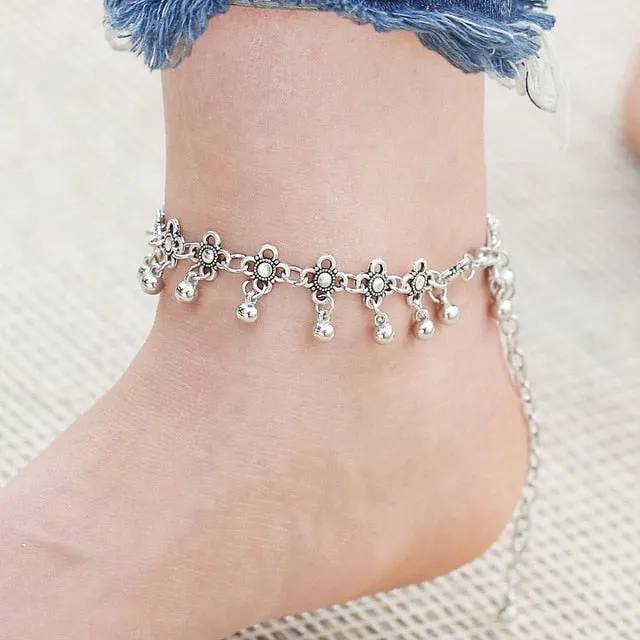 IF ME Boho Bohemia Alloy Chain Link Anklet Flower Pendant Summer Beach Ankles Foot Bracelet New Fashion Foot Jewelry For Women