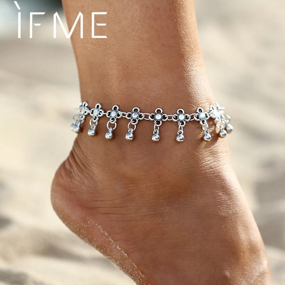 IF ME Boho Bohemia Alloy Chain Link Anklet Flower Pendant Summer Beach Ankles Foot Bracelet New Fashion Foot Jewelry For Women