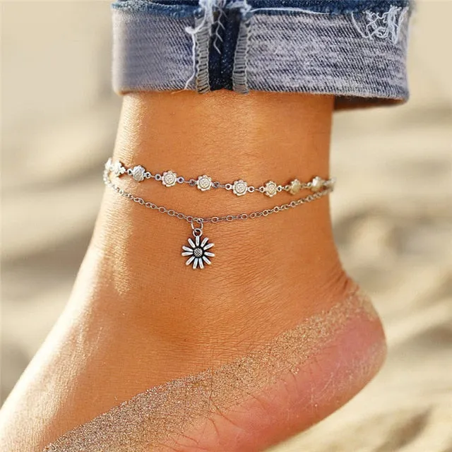 IF YOU Bohemia Sunflower Pineapple Summer Beach Multilayer Anklets For Women Foot Chain Anklet Jewelry Bracelet On Leg 2019 New