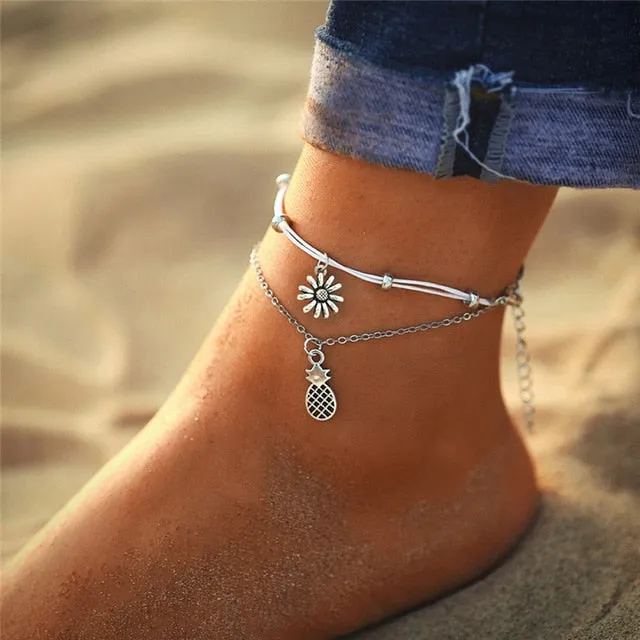 IF YOU Bohemia Sunflower Pineapple Summer Beach Multilayer Anklets For Women Foot Chain Anklet Jewelry Bracelet On Leg 2019 New