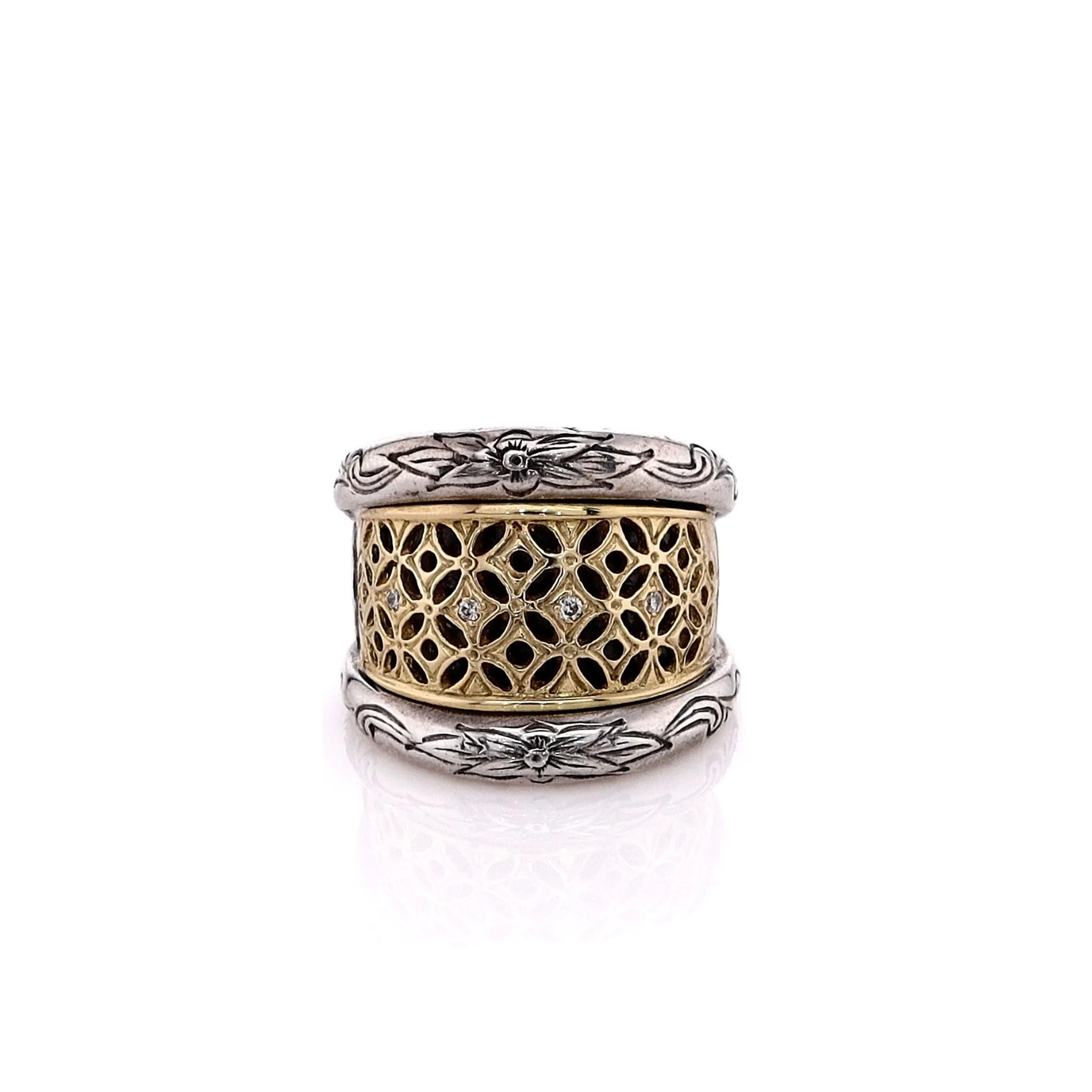 Konstantino 18k Yellow Gold Sterling Silver Diamond Classics Wide Band