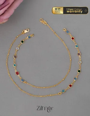 KY101947 - Gold Toned Glossy Stone pair Anklet