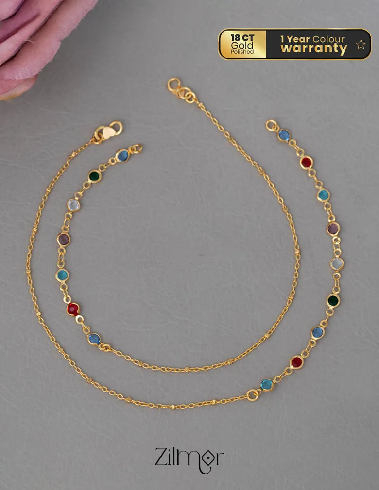 KY101947 - Gold Toned Glossy Stone pair Anklet
