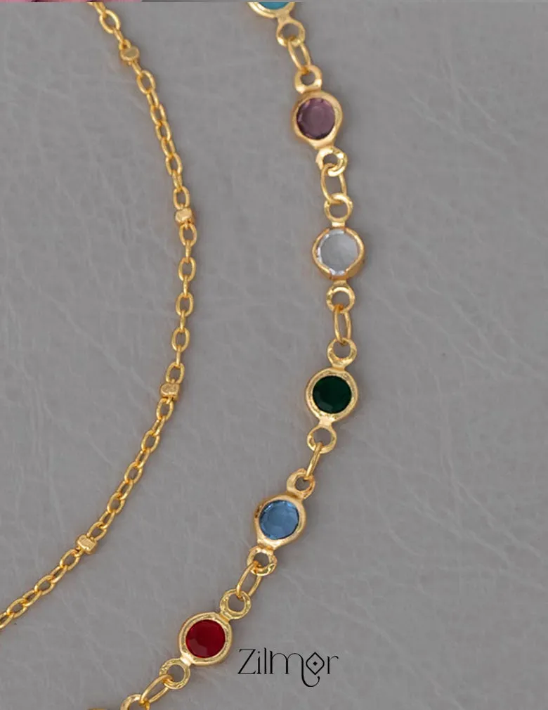KY101947 - Gold Toned Glossy Stone pair Anklet