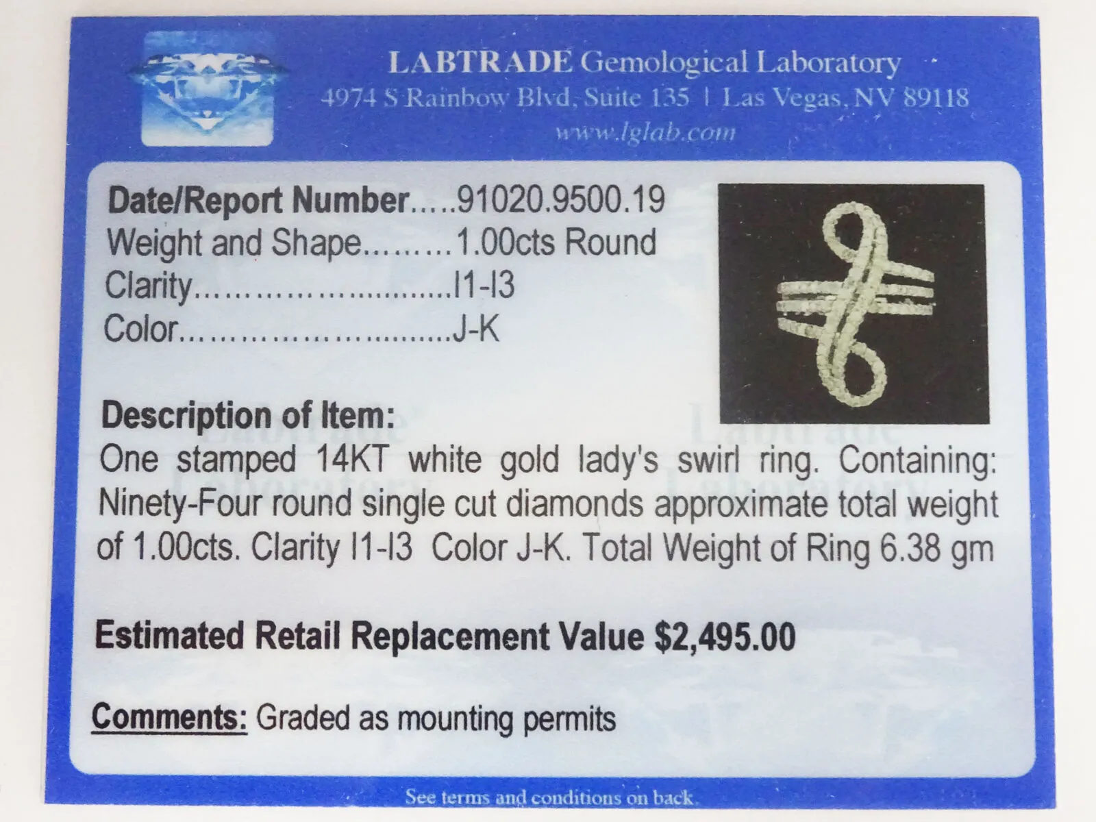 Ladies 1ct tw Natural Diamond Swirl Ring 14k White Gold Size 7.5