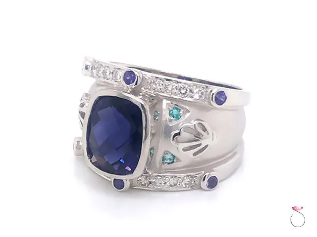 Large 3.50 Carat Tanzanite and Diamond Cocktail Ring in 18K White Gold
