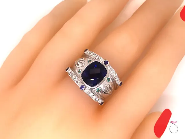 Large 3.50 Carat Tanzanite and Diamond Cocktail Ring in 18K White Gold
