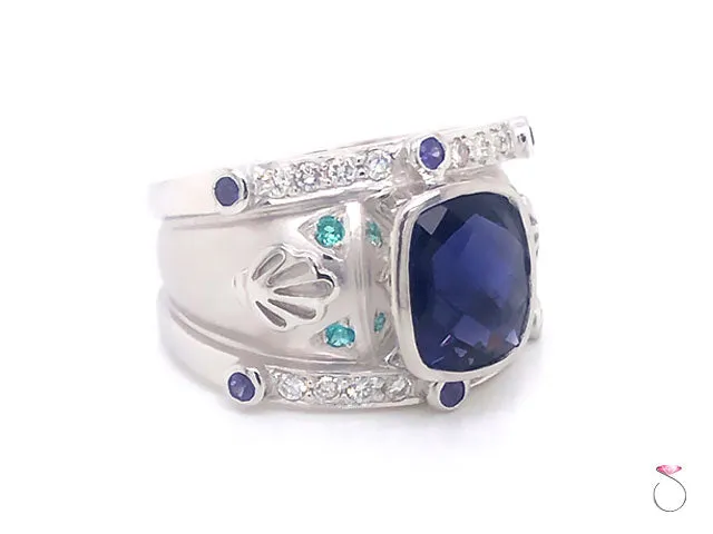 Large 3.50 Carat Tanzanite and Diamond Cocktail Ring in 18K White Gold