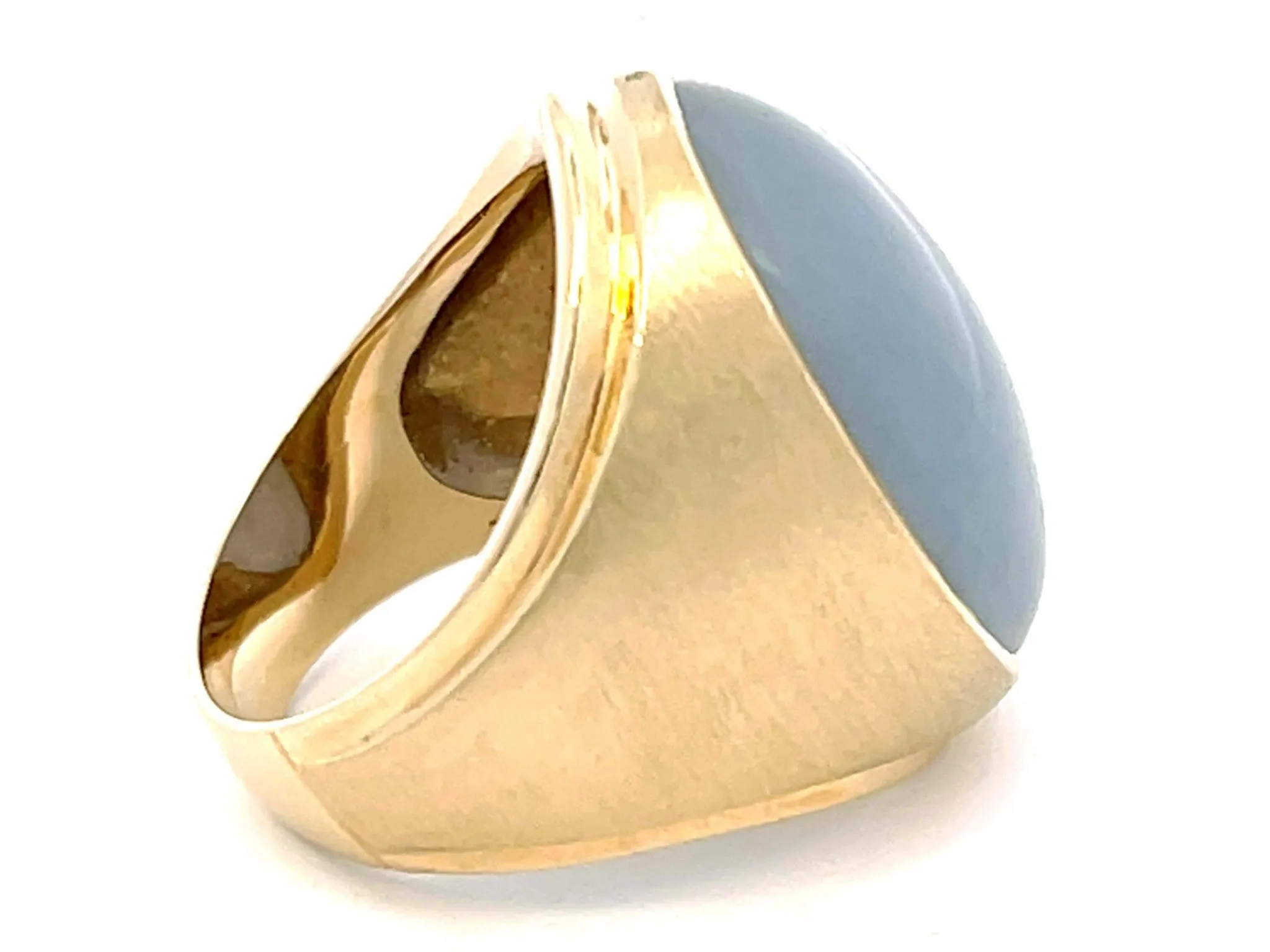 Lavender Oval Cabochon Jade Ring with Satin Finish in 14k Yellow Gold