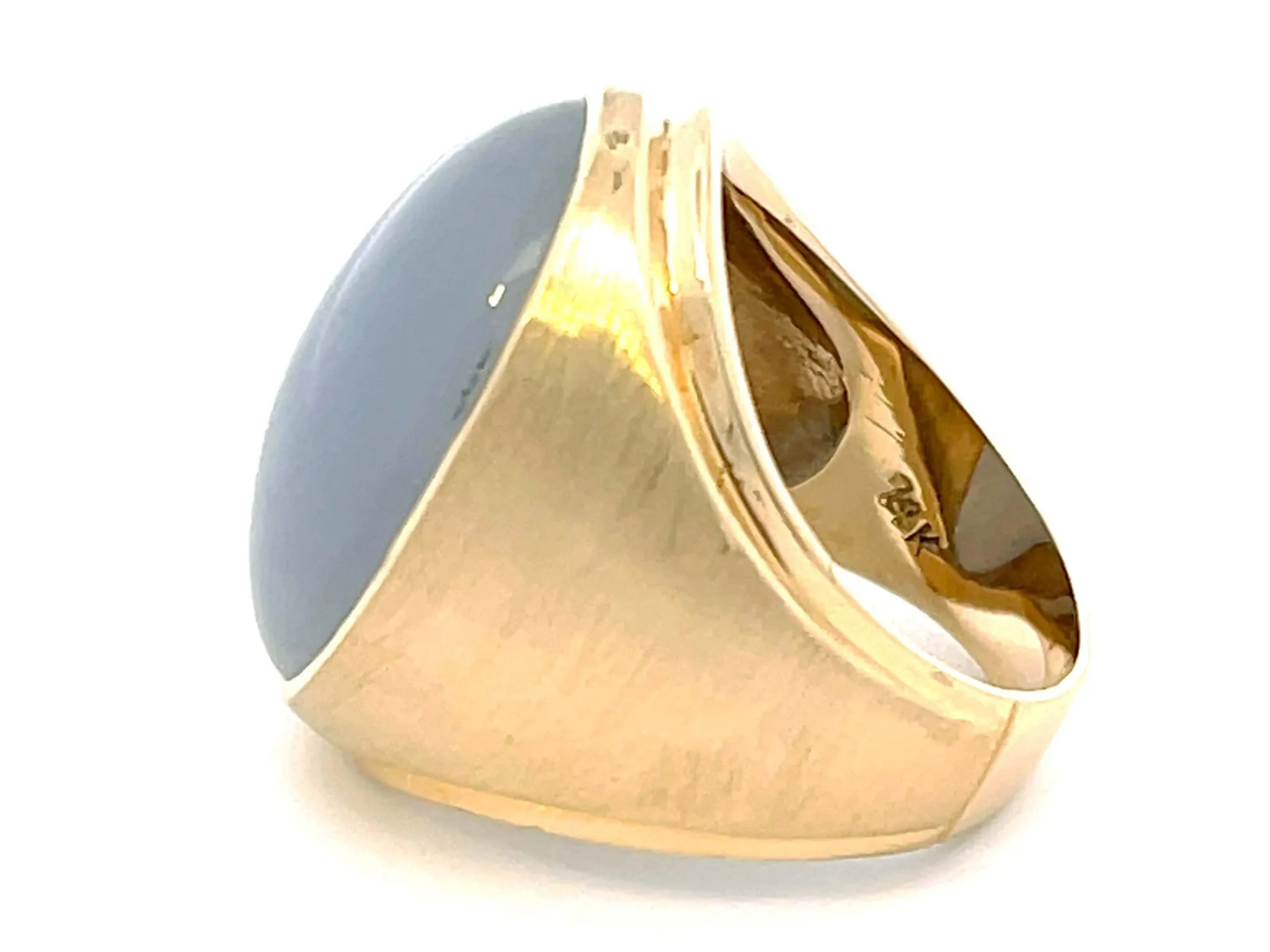 Lavender Oval Cabochon Jade Ring with Satin Finish in 14k Yellow Gold