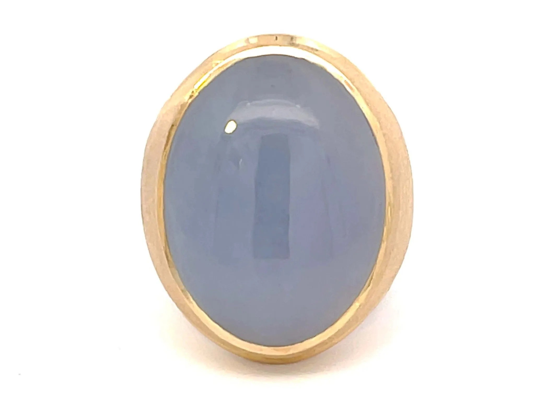 Lavender Oval Cabochon Jade Ring with Satin Finish in 14k Yellow Gold