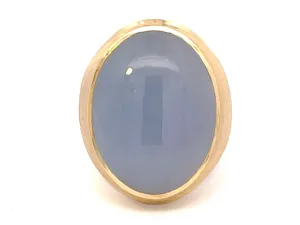 Lavender Oval Cabochon Jade Ring with Satin Finish in 14k Yellow Gold