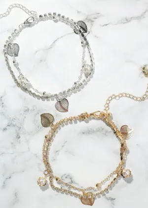 Laves & Pearl Charm Anklet