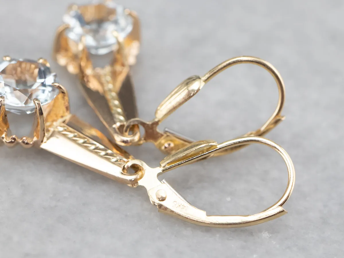 Light Blue Aquamarine Gold Drop Earrings
