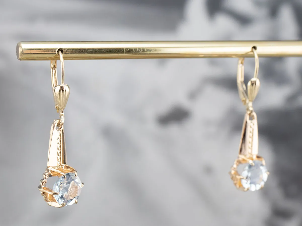 Light Blue Aquamarine Gold Drop Earrings