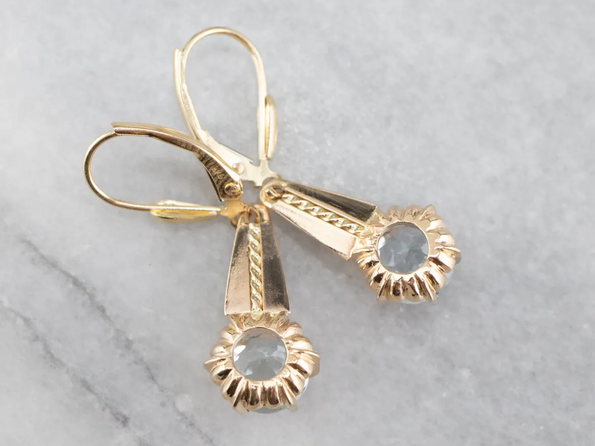 Light Blue Aquamarine Gold Drop Earrings