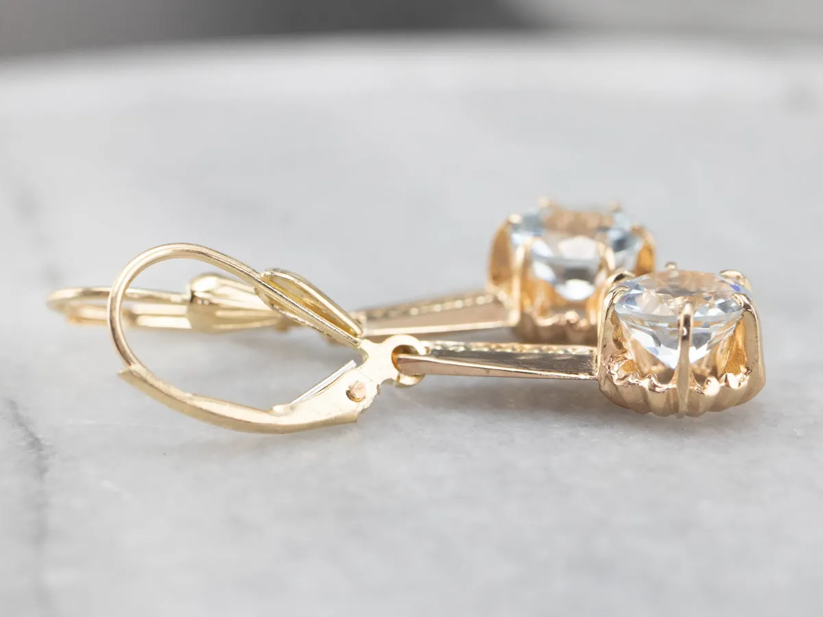 Light Blue Aquamarine Gold Drop Earrings