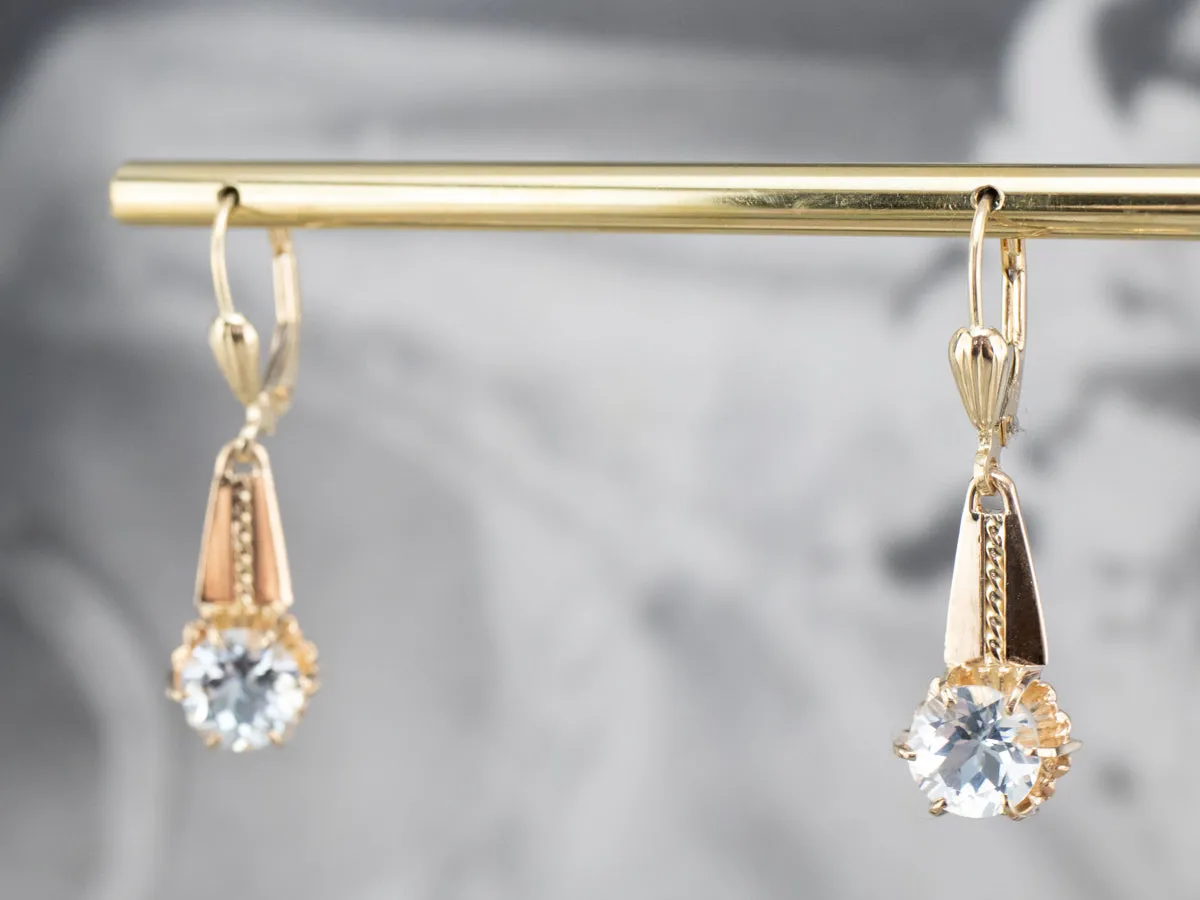 Light Blue Aquamarine Gold Drop Earrings