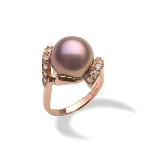 Lilac Freshwater Pearl Ring in Rose Gold with Diamonds - 12-13mm