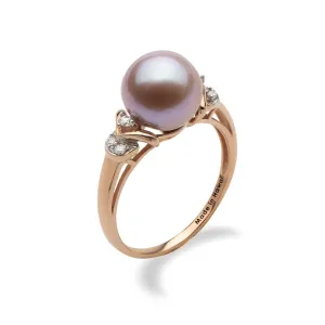 Lilac Freshwater Pearl Ring in Rose Gold with Diamonds - 9-10mm