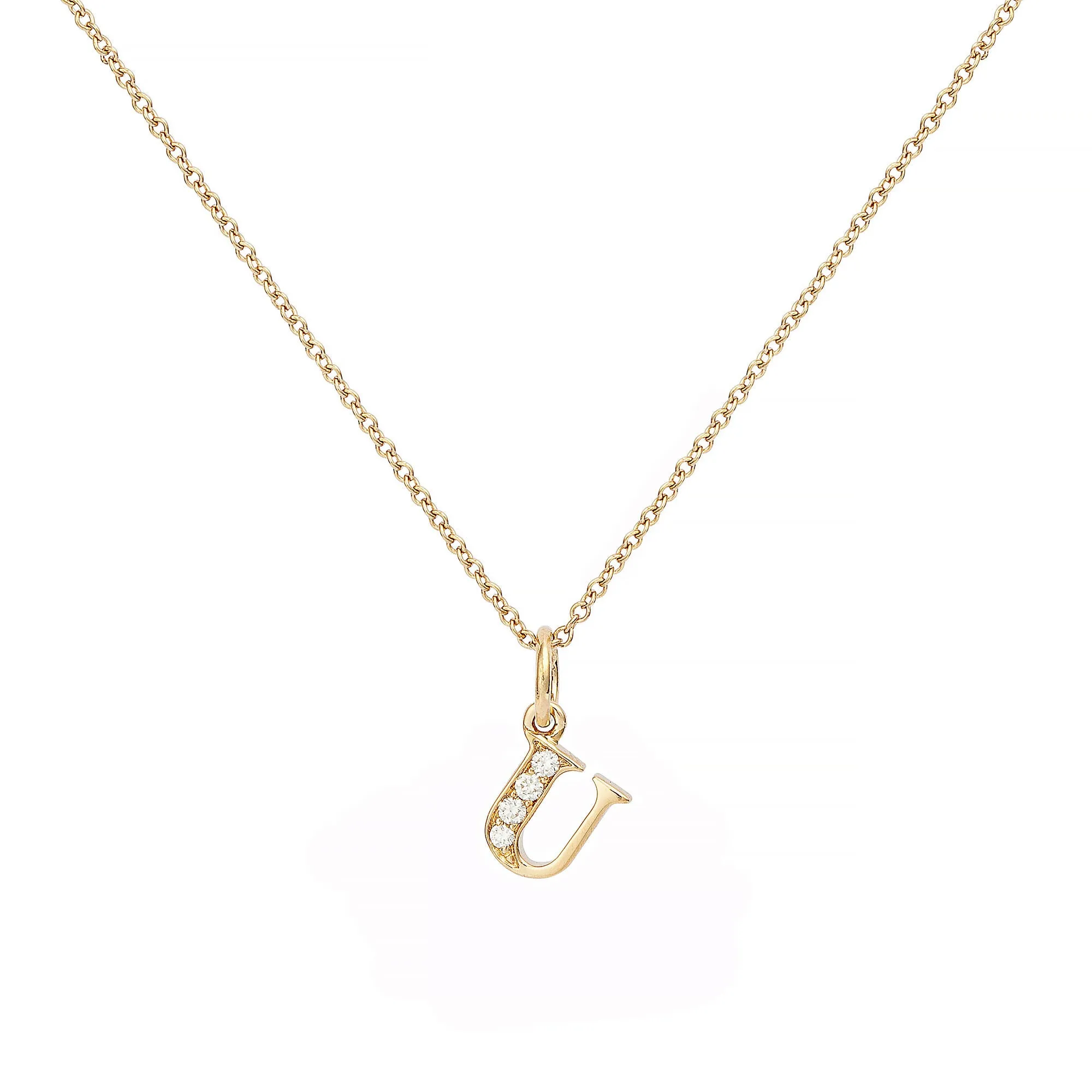 Love Letter U 18K Gold Necklace w. Diamonds