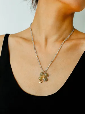 Lucky Four-leaf Clover Labradorite Charm Necklace