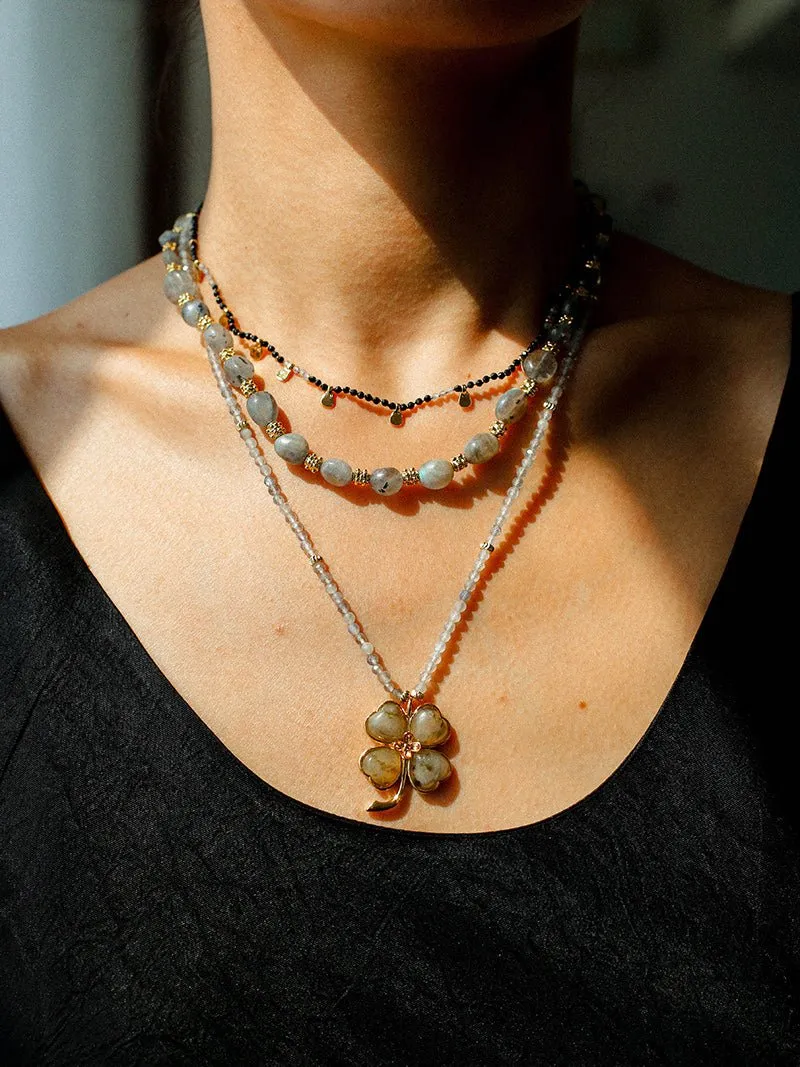 Lucky Four-leaf Clover Labradorite Charm Necklace