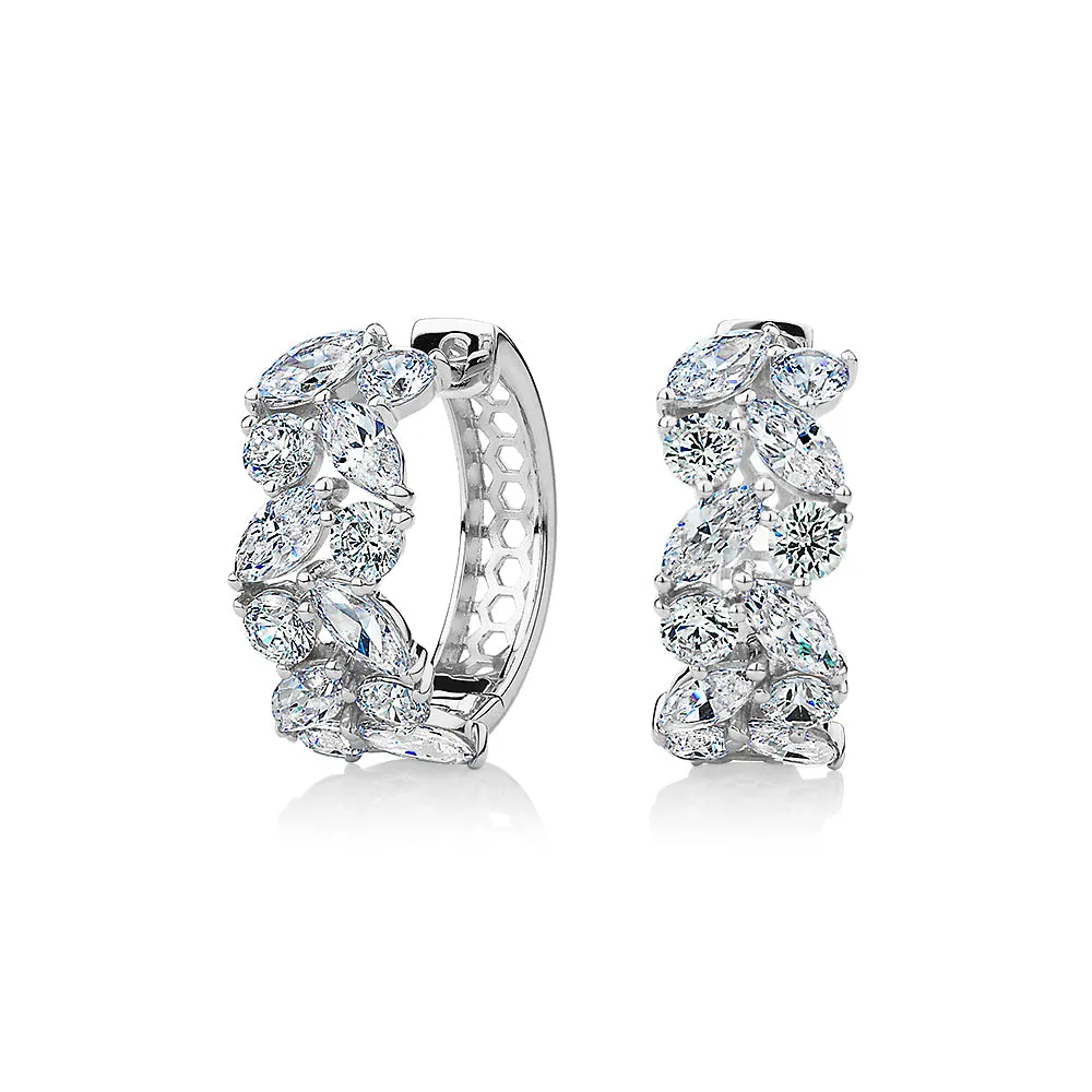 Marquise and Round Brilliant hoop earrings with 2.88 carats* of diamond simulants in 10 carat white gold