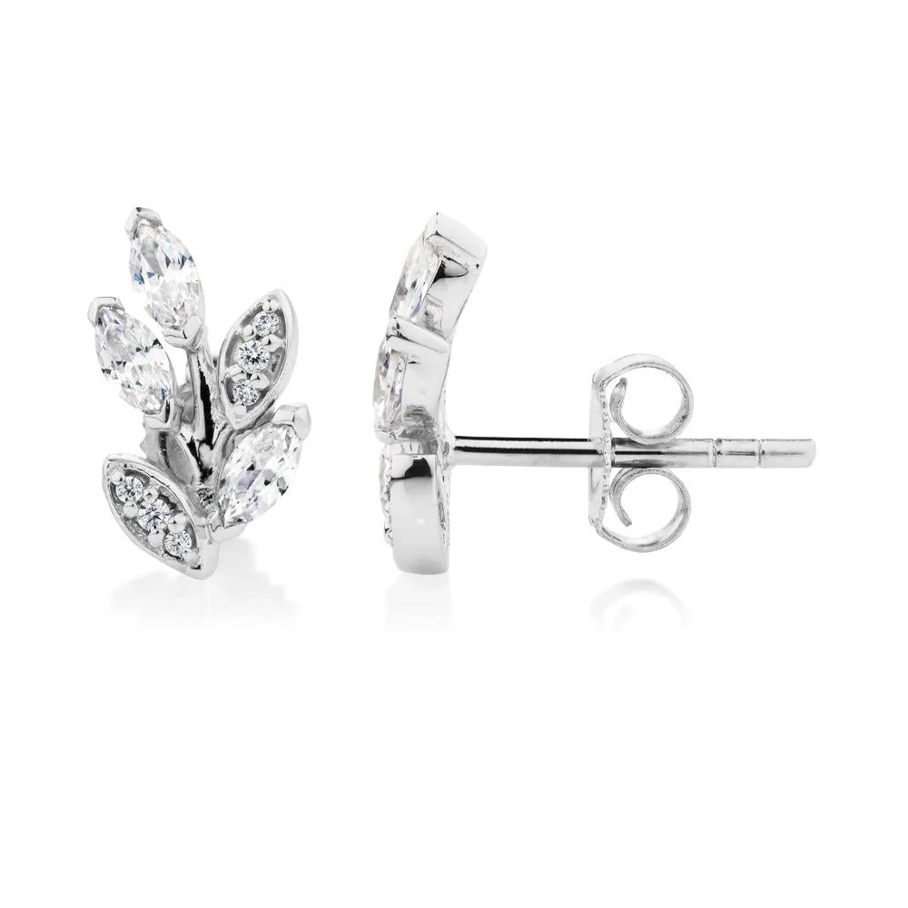Marquise and Round Brilliant stud earrings with 0.64 carats* of diamond simulants in 10 carat white gold