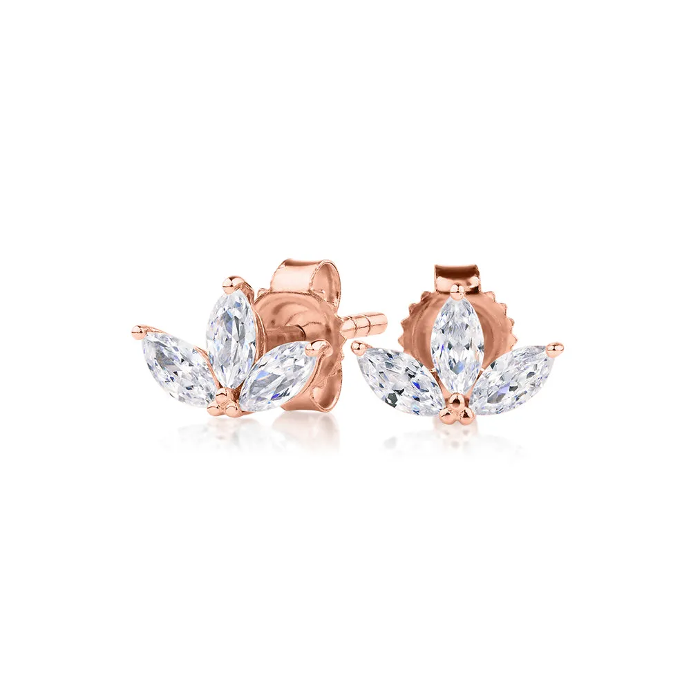 Marquise stud earrings with 0.6 carats* of diamond simulants in 10 carat rose gold