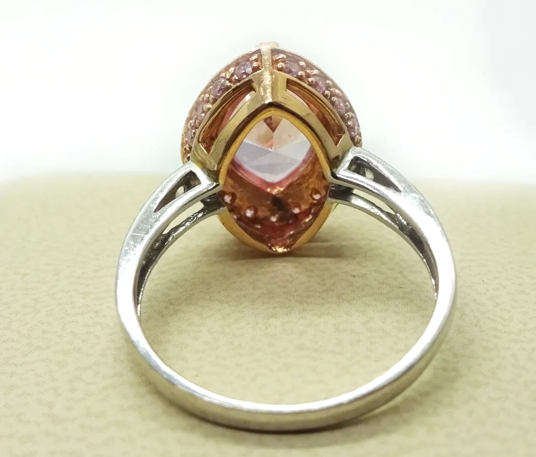 MEDA Lab-Created Pink Sapphire & CZ Cocktail Ring 14k Rose & White Gold Size 8