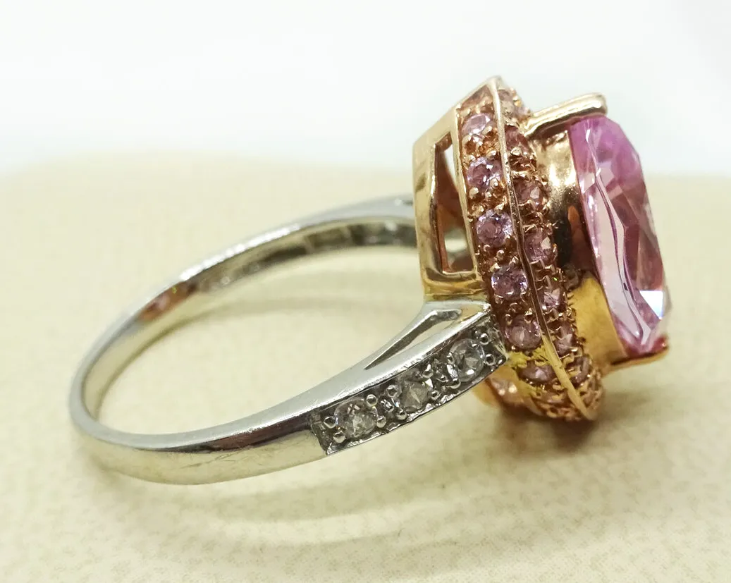 MEDA Lab-Created Pink Sapphire & CZ Cocktail Ring 14k Rose & White Gold Size 8