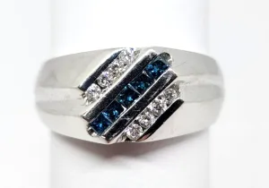 Men's 14k White Gold 0.5ct tw Princess Cut Blue  & White Diamond Ring, Size 12
