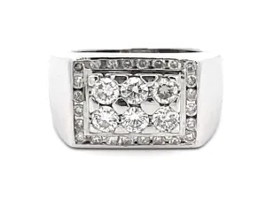 Mens 6 Diamond Center Ring with Square Diamond Halo in 18k White Gold