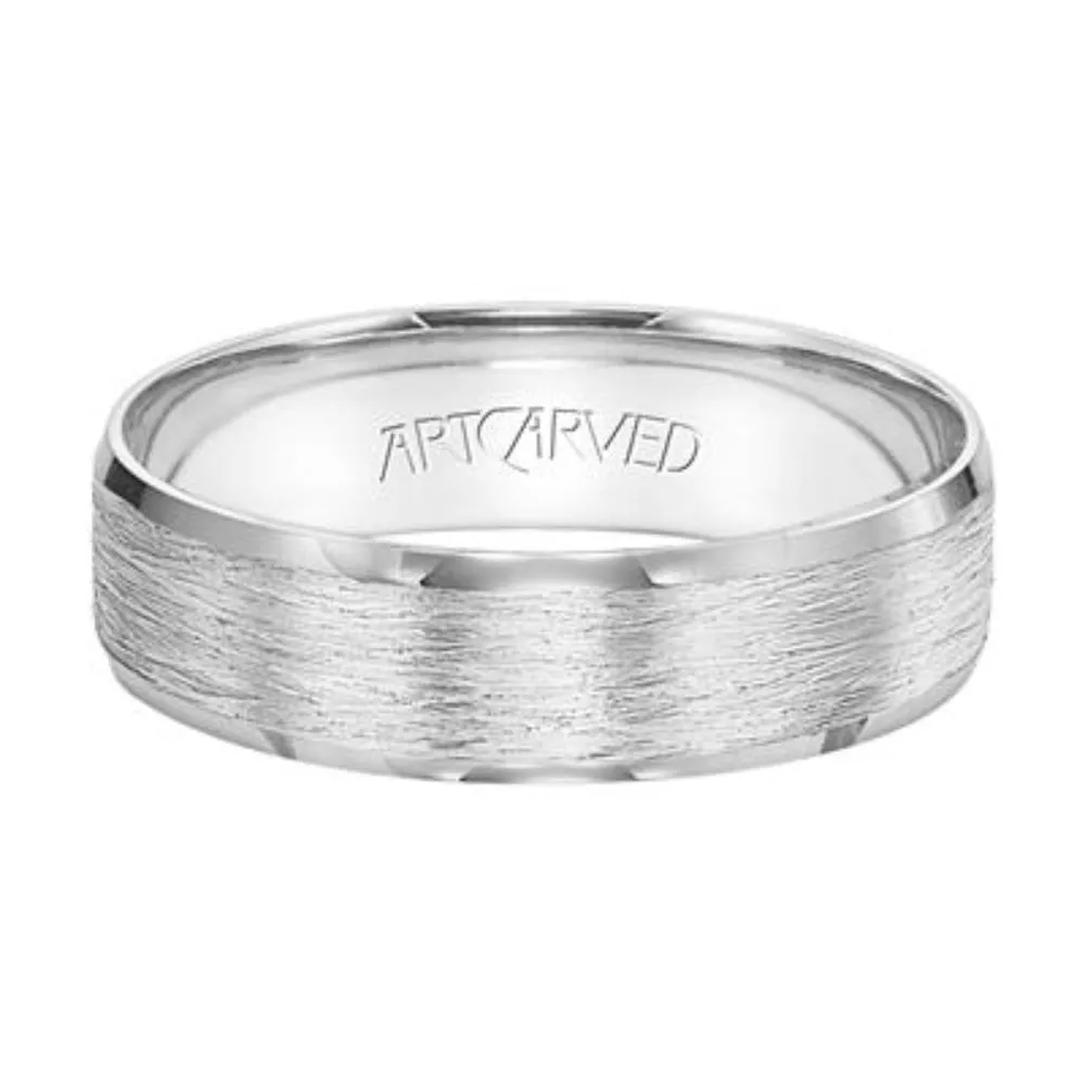 Men's 6mm Flat Bevel Edge Carved Wedding Band?
