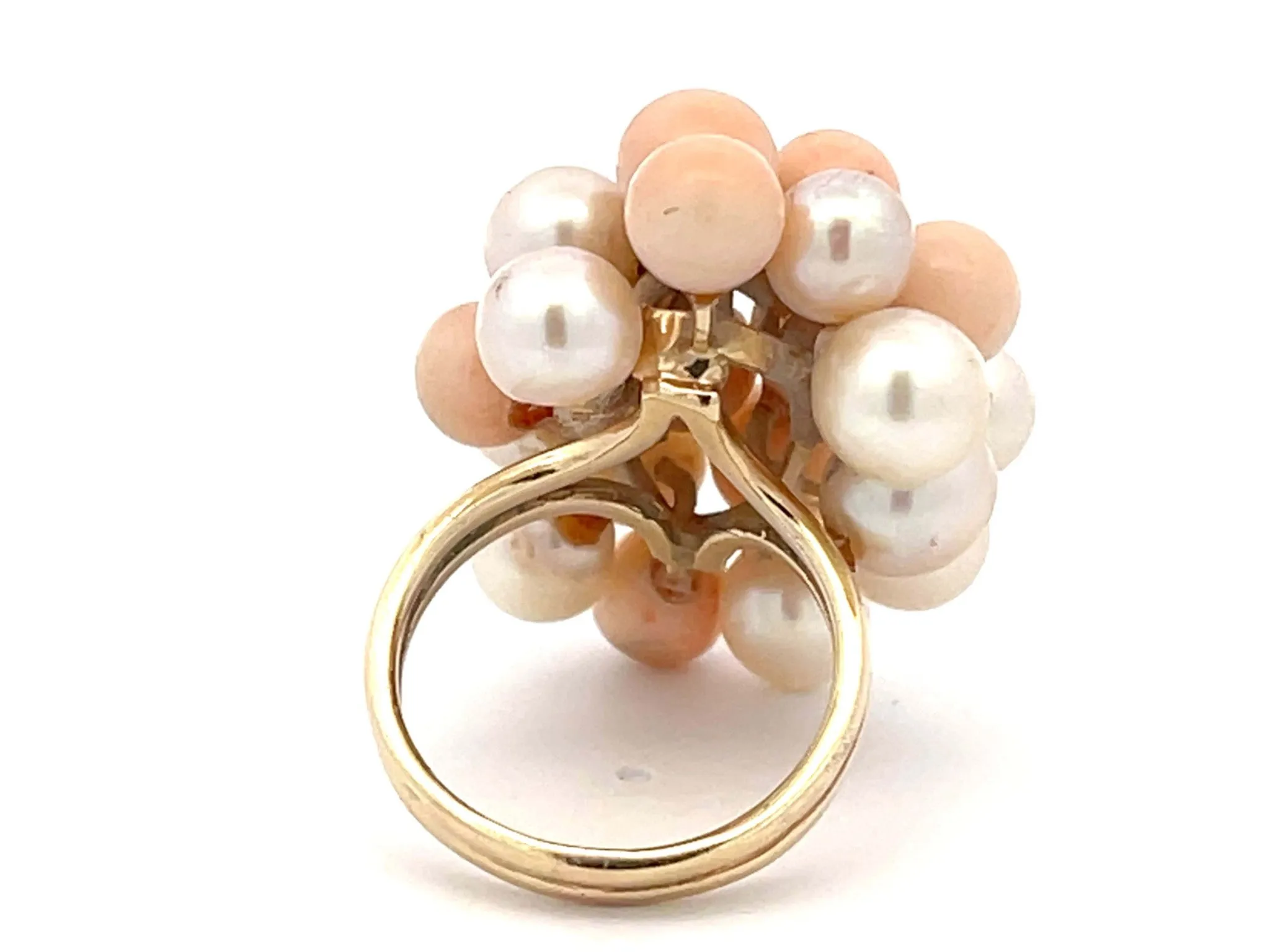 Mings Large Akoya Pearl and Angelskin Coral Leaf Ring in 14k Yellow Gold