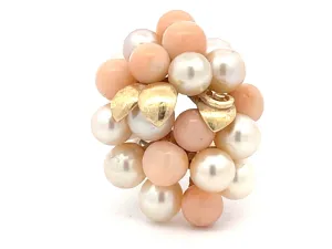 Mings Large Akoya Pearl and Angelskin Coral Leaf Ring in 14k Yellow Gold